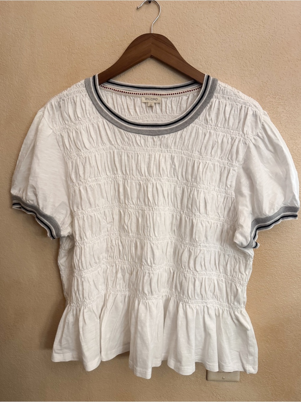 Pilcro 100% Cotton Smocked Peplum Tee - Picture 2 of 9